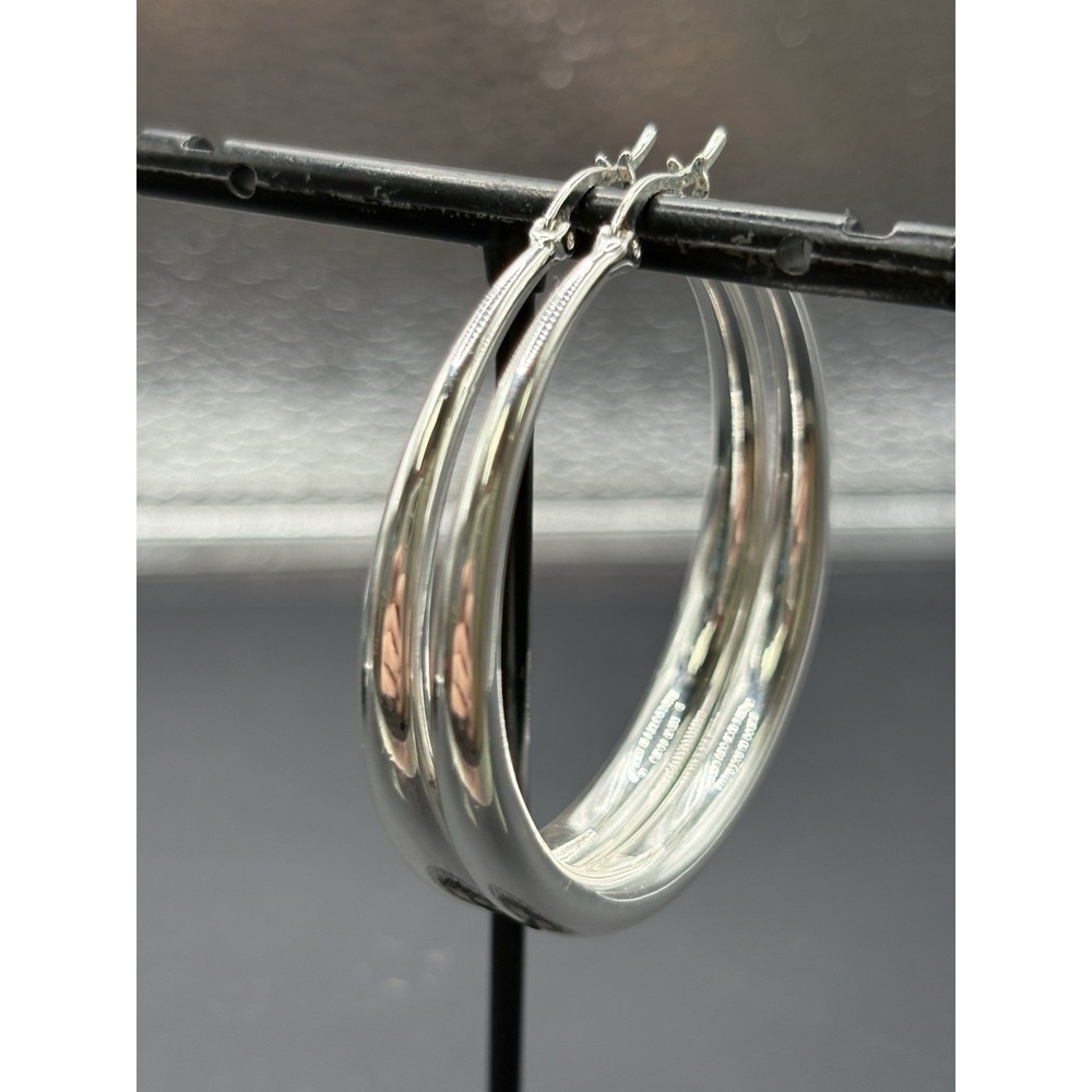 EUC 50MM Sterling Silver Tube Hoops 14 Grams F8
